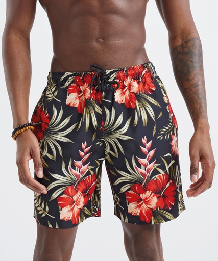 [WB900BKRDS] Men's swim shorts (Black/Red, S)