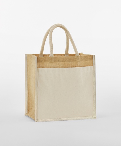 [WM483NATU] Cotton pocket natural starched jute midi tote