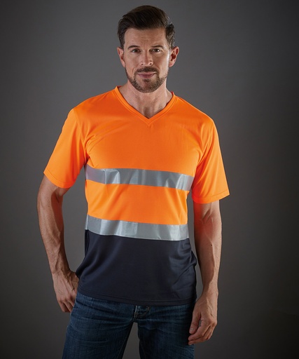 [YK018NAVYS] Hi-vis top cool super light v-neck t-shirt (HVJ910) (Navy, S)