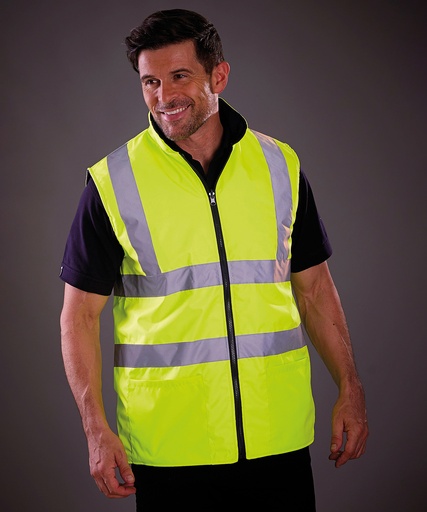 [YK041YELLS] Hi-vis reversible fleece bodywarmer (HV008F) (Yellow, S)