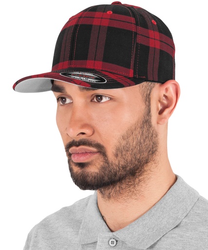 [YP042BKRDSM] Flexfit tartan plaid (6197) (Black/Red, S/M)