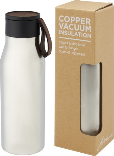 [10066881] Ljungan 500 ml copper vacuum insulated stainless steel bottle with PU leather strap and lid (Silver)