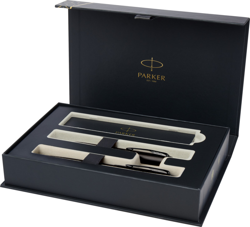 Parker IM achromatic ballpoint and rollerball pen set with gift box (black/blue ink)