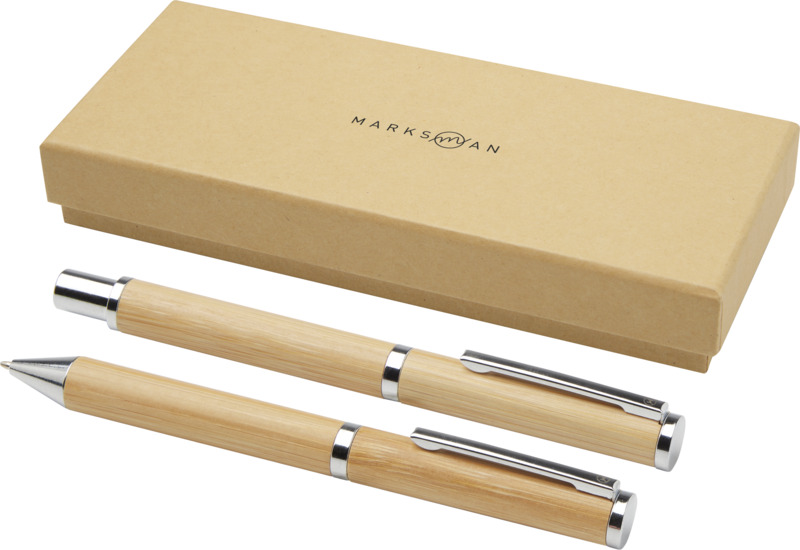 Apolys bamboo ballpoint and rollerball pen gift set  (black ink)