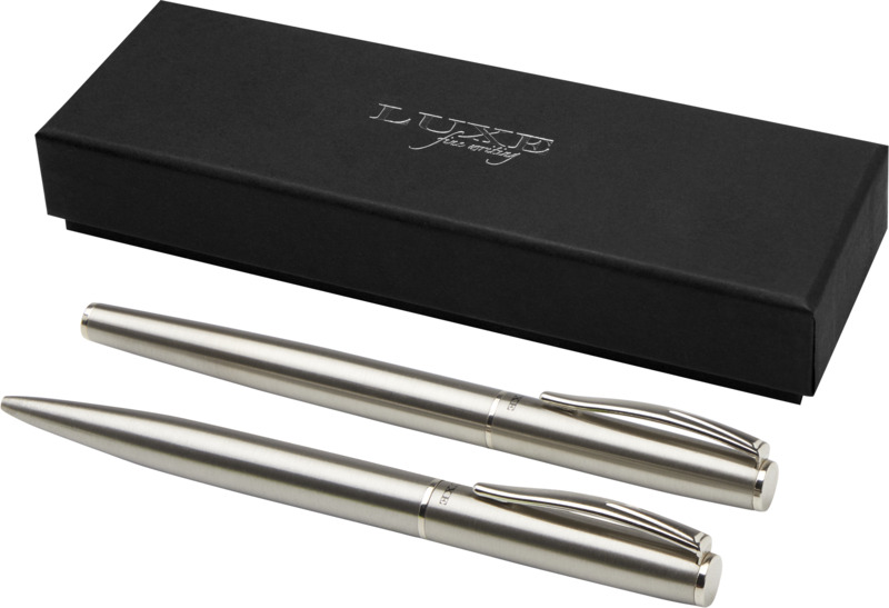 Didimis recycled stainless steel ballpoint and rollerball pen set (black ink)