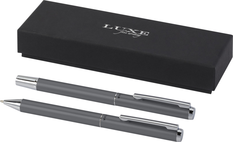 Lucetto recycled aluminium ballpoint and rollerball pen gift set (black ink)