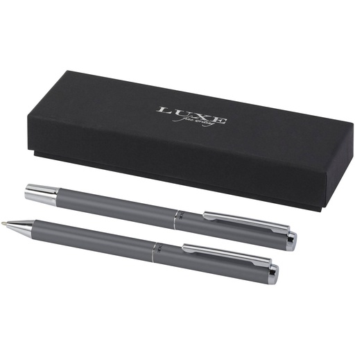 [10783882] Grey (Lucetto recycled aluminium ballpoint and rollerball pen gift set (black ink)) 