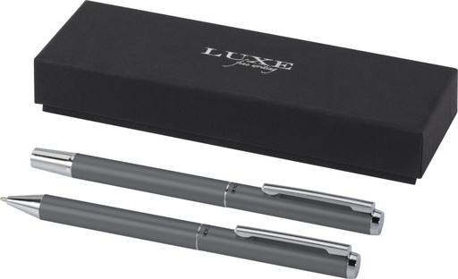 [10783882] Lucetto recycled aluminium ballpoint and rollerball pen gift set (black ink) (Grey)