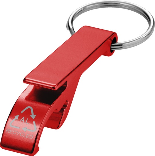 [10457121] Tao RCS recycled aluminium bottle and can opener with keychain (Red)