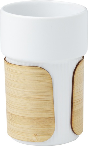 [10080901] Fika 340 ml tumbler with bamboo sleeve (White)