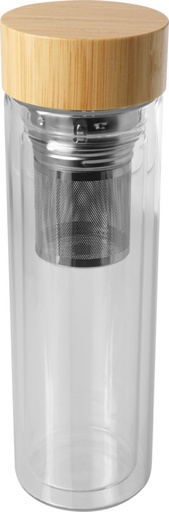 [10081001] Bailey 400 ml borsilicate glass infuser bottle with bamboo lid