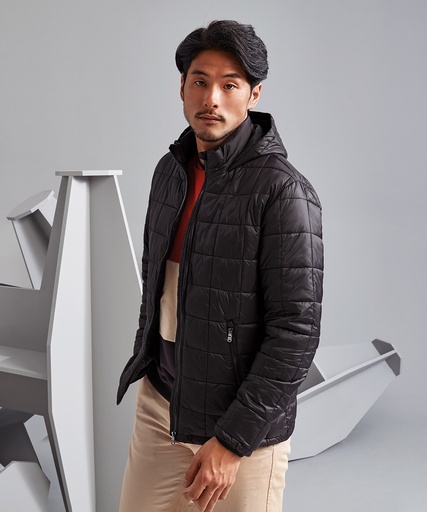 [TS025NAVYXS] Box quilt hooded jacket (Navy, XS)