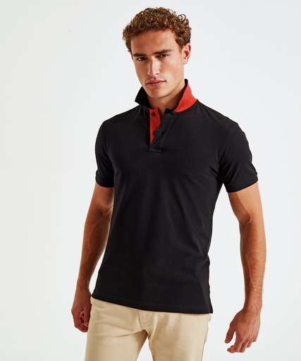 [AQ012BKRDS] Men's classic fit contrast polo (Black/Red, S)