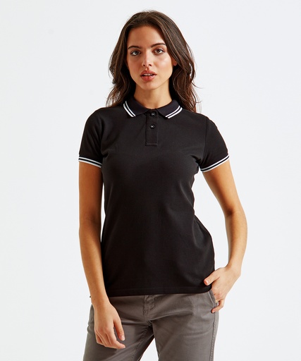 [AQ021BKRDXS] Women's classic fit tipped polo (Black/Red, XS)