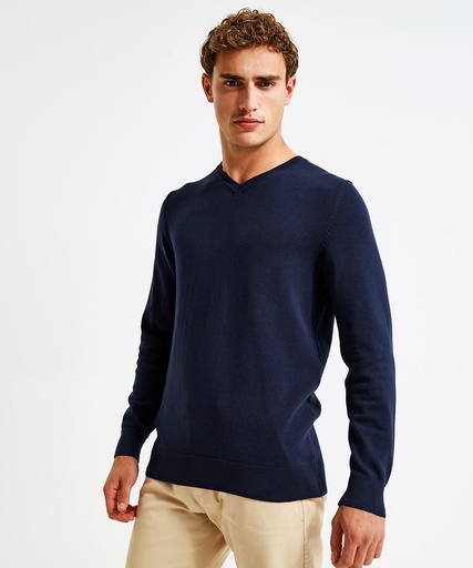 [AQ042FNAVS] Men's cotton blend v-neck sweater (French Navy, S)