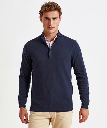 [AQ048NAVYS] Men's cotton blend º zip sweater (French Navy, S)