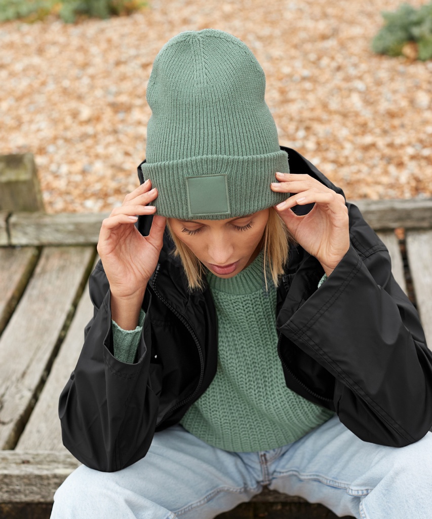 Deep-cuffed tonal patch beanie