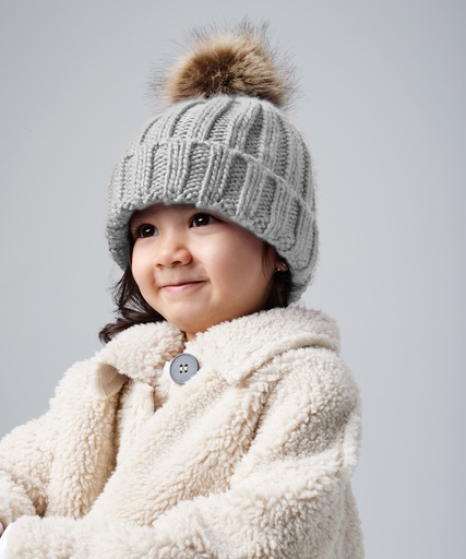 [B412ANAVYJUN] Infant/junior fur pom pom chunky beanie (Navy, Junior)