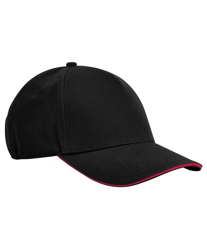 [B825CBKCR] EarthAwareÆ classic organic cotton 5-panel cap ñ sandwich peak (Black/Classic Red)