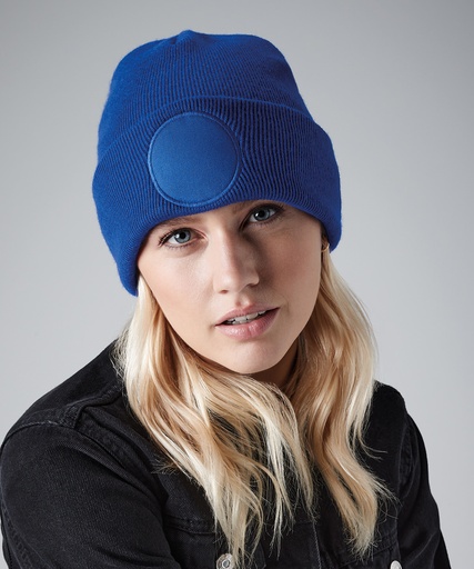 [BC446WHIT] Circular patch beanie (White)