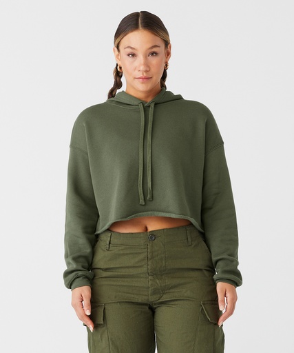 [BE220MGRES] Women's cropped fleece hoodie (Military Green, S)