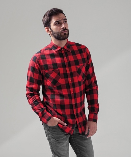 [BY031BKRDS] Checked flannel shirt (Black/Red, S)