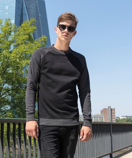 [BY076BKCHS] Raglan crew neck (Black/Charcoal, S)