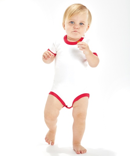 [BZ019WHRD36] Ringer bodysuit (White/Red, 3/6 Months)