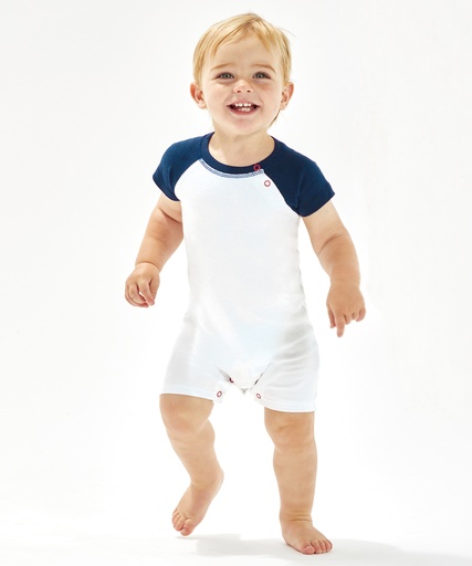 [BZ041WHGR36] Baby baseball playsuit (White/Heather Grey Melange/Red, 3/6 Months)