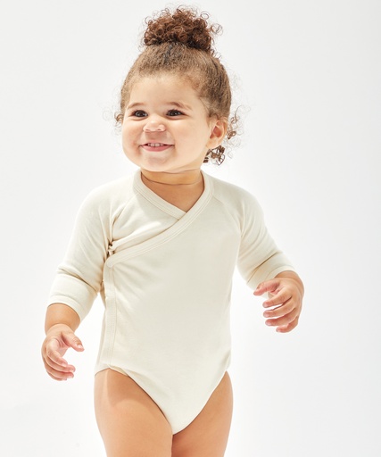 [BZ060WHIT03] Baby long sleeve kimono bodysuit (White, 0/3 Months)