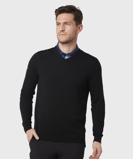 [CW076BONYS] Ribbed v-neck Merino sweater (Black Onyx, S)