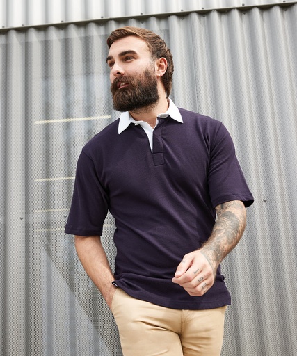 [FR03MNAVYS] Short sleeve rugby shirt (Navy, S)