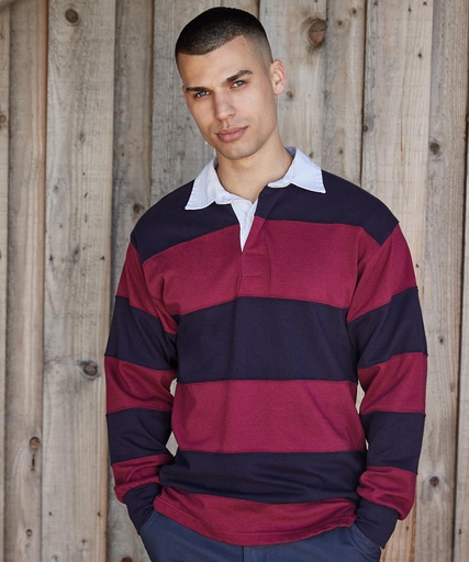 [FR08MBUNYS] Sewn stripe long sleeve rugby shirt (Burgundy/Navy, S)