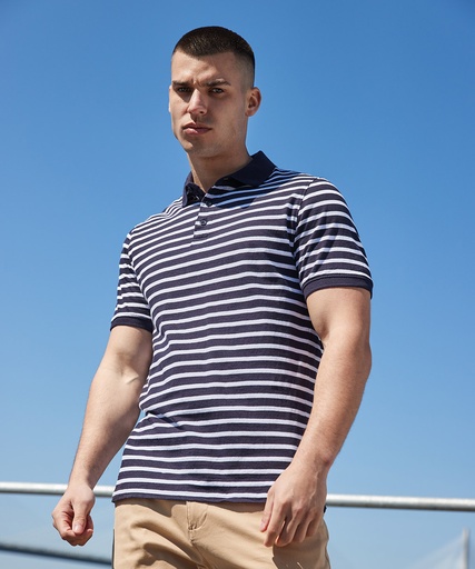 [FR230WHNYXS] Striped Jersey polo shirt (White/Navy, XS)