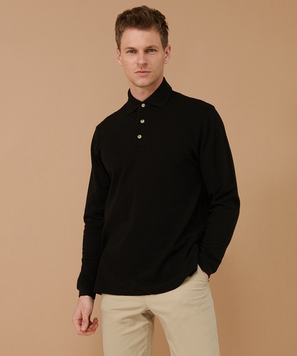 [HB105NAVYS] Long sleeve cotton polo shirt (Navy, S)