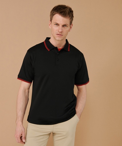 [HB482BKRDXS] Double tipped CoolplusÆ polo shirt (Black/Red, XS)