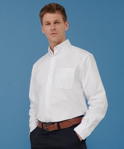 [HB510WHITS] Long sleeve classic Oxford shirt (White, S)