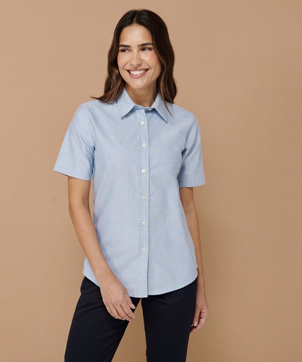 [HB516WHITXS] Women's short sleeve classic Oxford shirt (White, XS)