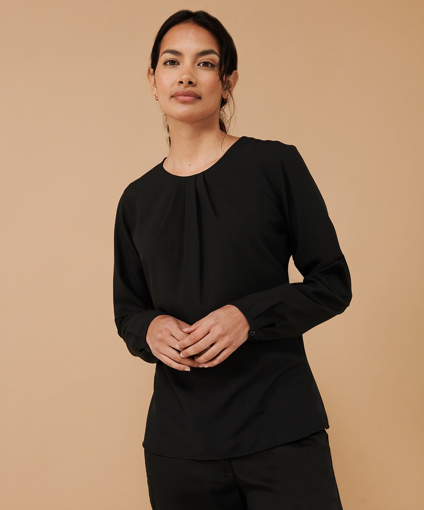 Women's pleat front long sleeve blouse