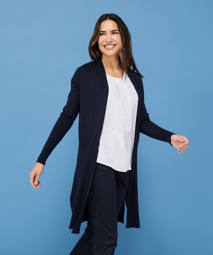 [HB719NAVYXS] Women's longline open cardigan (Navy, XS)