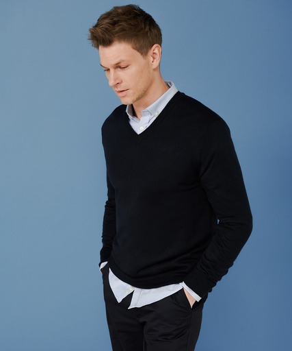 [HB760NAVYXS] Cashmere touch acrylic v-neck jumper (Navy, XS)