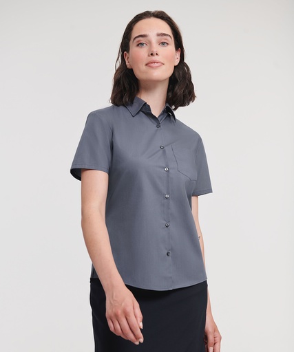 [J935FWHITXS] Women's short sleeve polycotton easycare poplin shirt (White, XS)