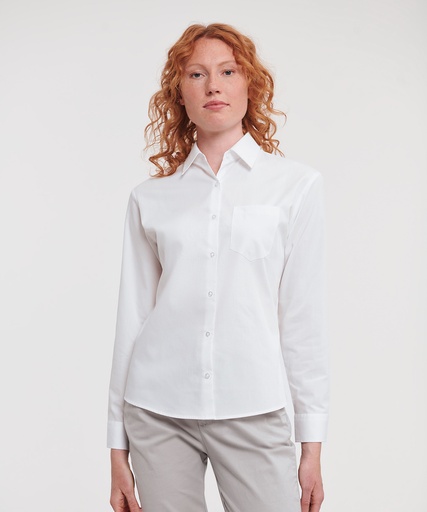 [J936FWHITXS] Women's long sleeve 100% cotton poplin shirt (White, XS)