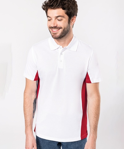 [KB232WHRDS] Flags short sleeve bi-colour polo shirt (White/Red, S)