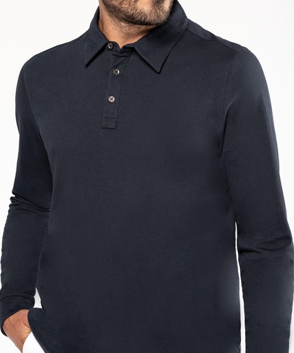 [KB264NAVYS] Jersey knit long sleeve polo shirt (Navy, S)