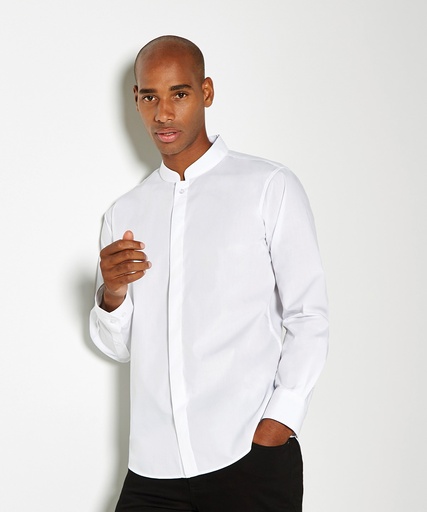 [KK161WHITS] Mandarin collar shirt long-sleeved (tailored fit) (White, S)