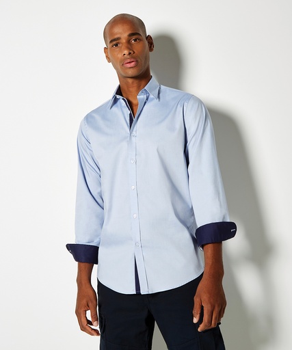 [KK190WHNYS] Contrast premium Oxford shirt (button-down collar) long-sleeved (tailored fit) (White/Navy, S)