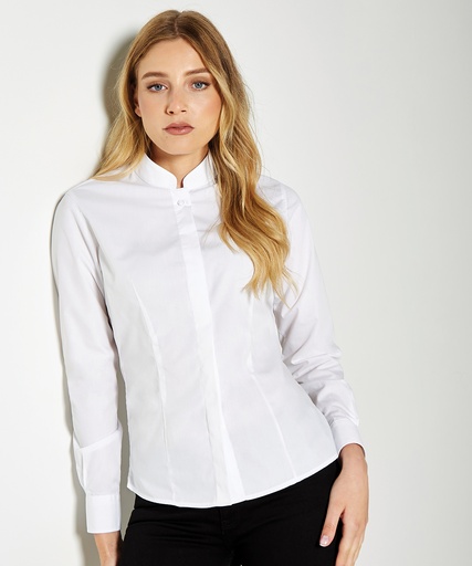 [KK261WHIT8] Women's mandarin collar shirt long-sleeved (tailored fit) (White, Wom 8)