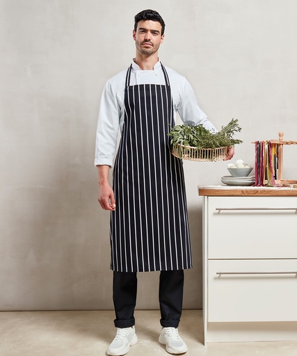 [PR110BKGY] Striped bib apron (Black/Grey)