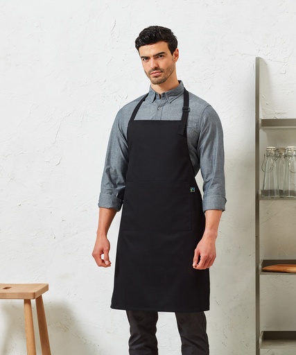 [PR112BLAC] Cotton bib apron, organic and Fairtrade certified